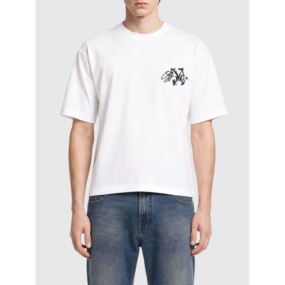Off-White Men Off-White Arrow Logo Print Short-Sleeved Cotton T-Shirt